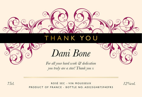 Thank You Labels for Sparkling Rosé Wine (Pack of 12)