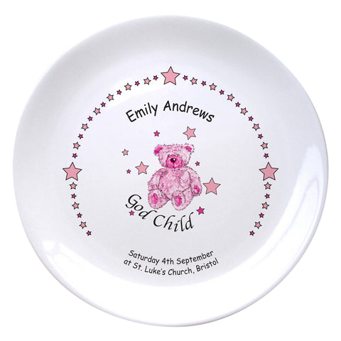 Teddy & Stars Pink Godchild 8" Plate
