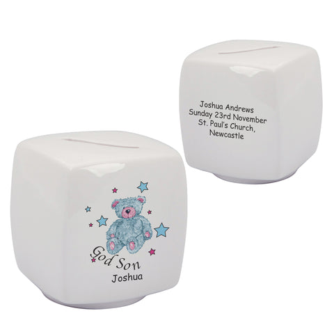 Teddy & Stars Blue Godson Bone China Moneybox