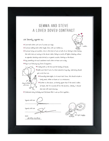 Chilli & Bubble's Lovey Dovey Contracts in a Black Frame