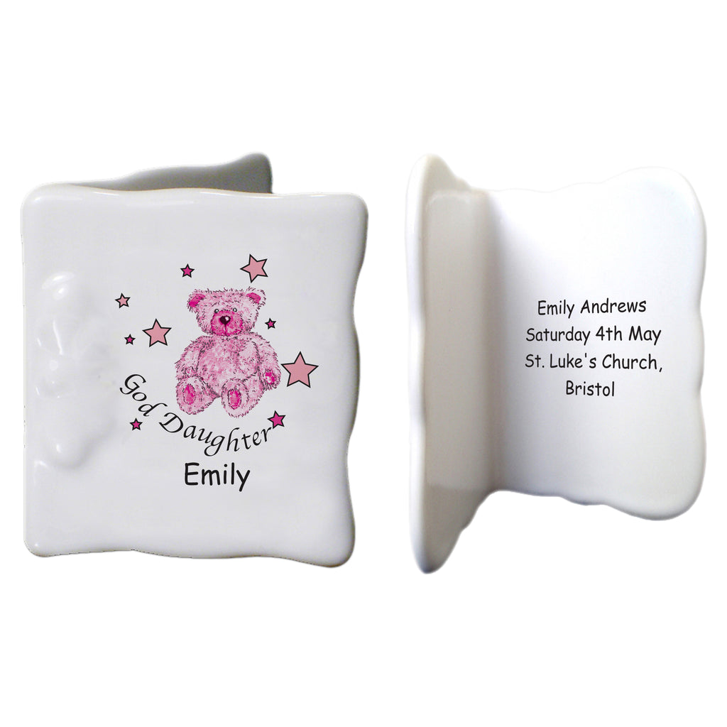Teddy & Stars Pink Goddaughter  Bone China Message Card