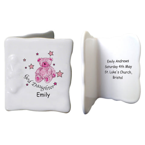 Teddy & Stars Pink Goddaughter  Bone China Message Card