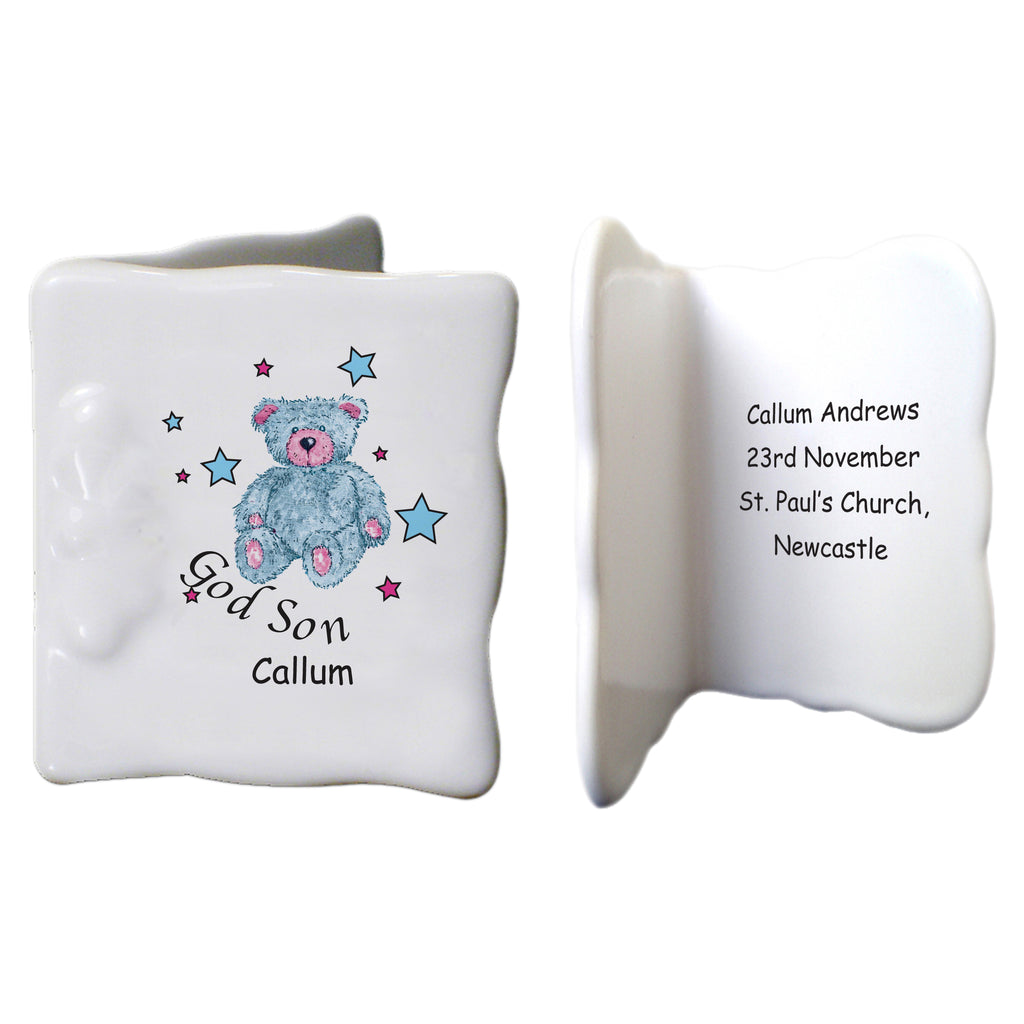 Teddy & Stars Blue  Godson Bone China Message Card