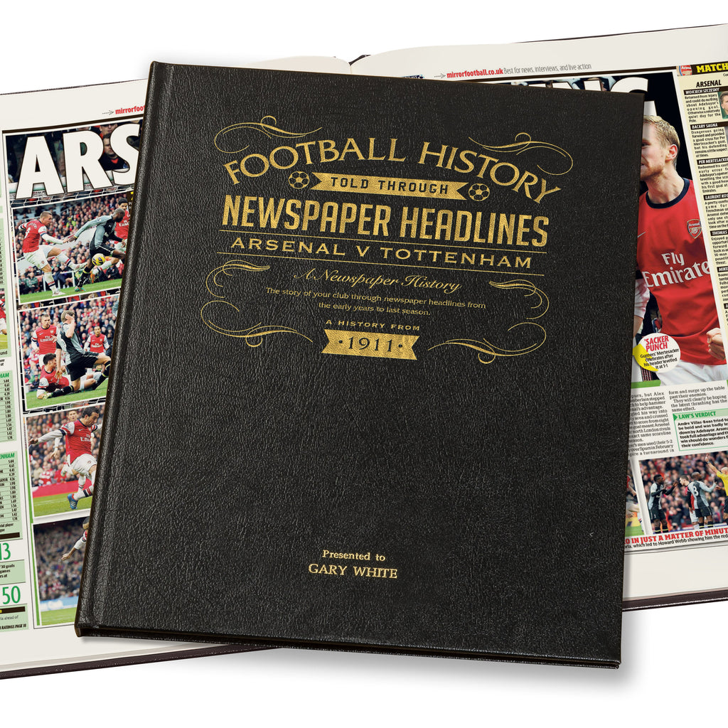 Arsenal V Spurs Derby Newspaper Book Leather Black Cover