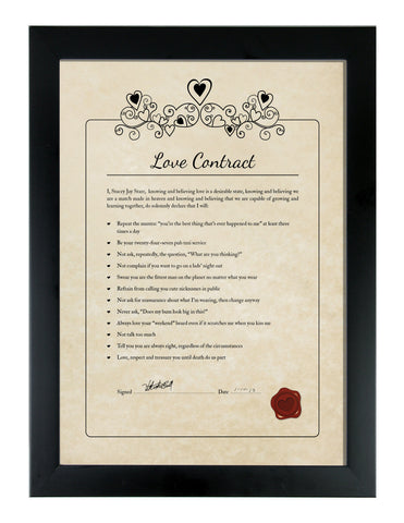 Love Contract from woman-in a Black Frame